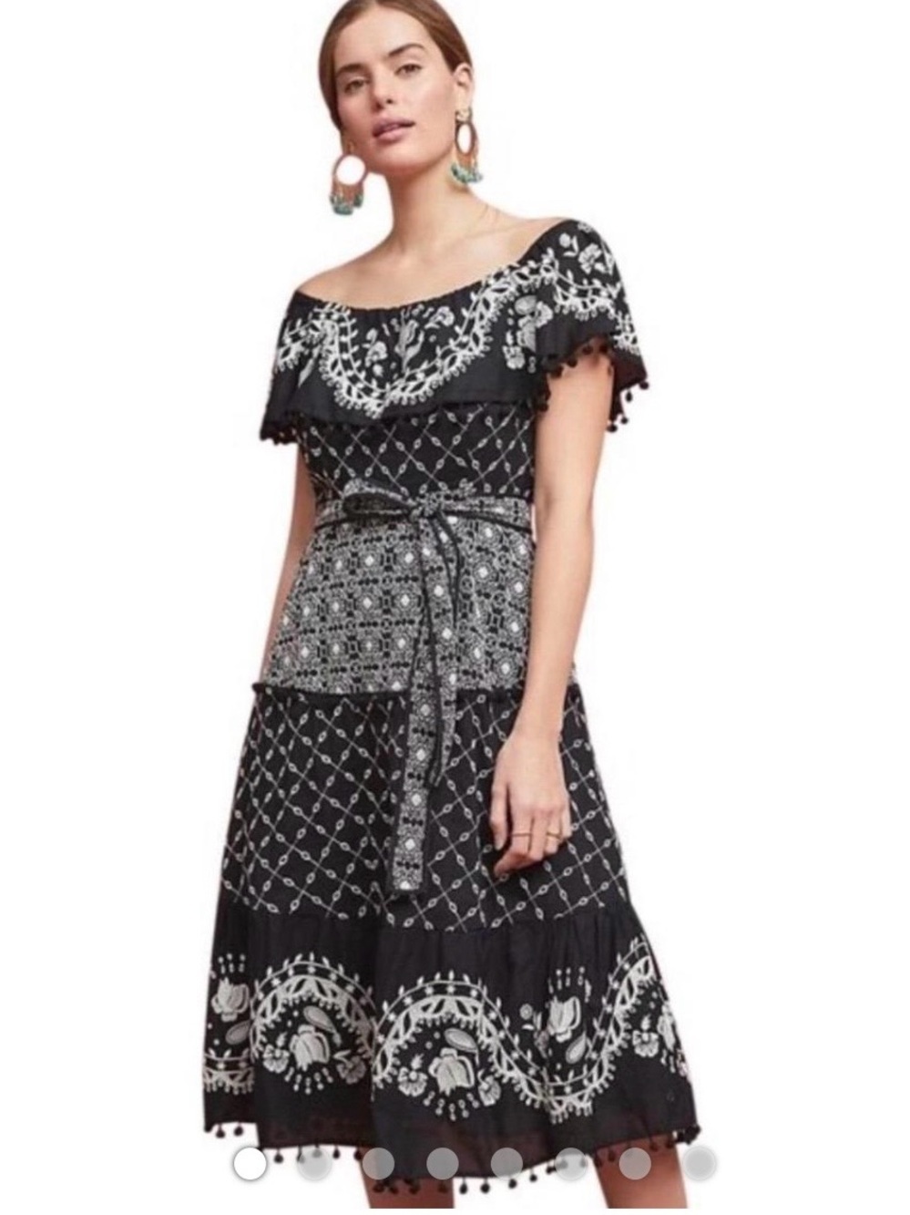 Anthropologie Marisol Off-The-Shoulder Midi Dress Boho 14 Embroidered NWT Resort